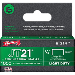 Arrow Fastener JT21 Type Staples, 1/4 in