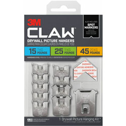 3M CLAW Drywall Picture Hanger - 45 lb (20.41 kg), 25 lb (11.34 kg), 15 lb (6.80 kg) Capacity - 2 in, for Pictures, Project, Mirror, Frame, Home, Decoration - Steel - Gray - 10 / Pack