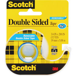 3M Double-Sided Tape, Removable, 3/4"x200", Transparent