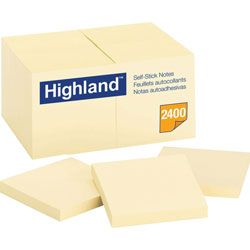 3M Highland Self Stick Removable Notes, 3" x 3", 24/ Pack, Yellow