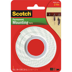 3M Mounting Tape, Holds 2 Lbs, 1"x50", White