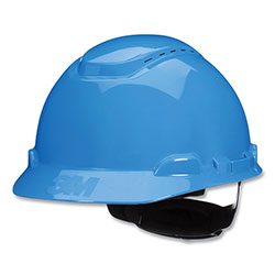 3M SecureFit H-Series Hard Hats, H-700 Vented Cap with UV Indicator, 4-Point Pressure Diffusion Ratchet Suspension, Blue