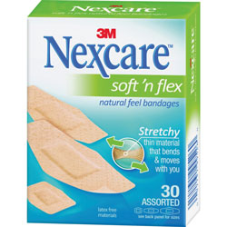 3M Soft-N-Flex Bandages, Assorted, 30/BX, Tan