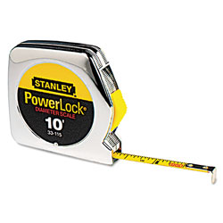 Stanley Bostitch Powerlock Tape Rule, 1/4 in x 10ft, Plastic Case, Chrome, 1/16 in Graduation