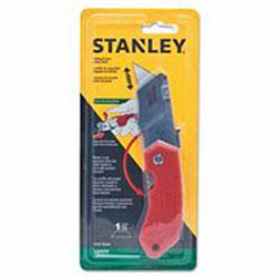 Stanley Bostitch Folding Pocket Safety Knives, 4.312 in, Folding Steel Blade, Bi-Material, Gray, Red