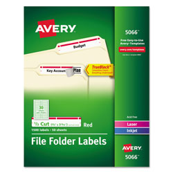 Avery Permanent TrueBlock File Folder Labels with Sure Feed Technology, 0.66 x 3.44, White, 30/Sheet, 50 Sheets/Box