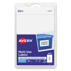 Avery Removable Multi-Use Labels, Inkjet/Laser Printers, 2 x 4, White, 2/Sheet, 50 Sheets/Pack (AVE05444)
