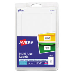 Avery Removable Multi-Use Labels, Inkjet/Laser Printers, 3 x 5, White, 40/Pack (AVE05450)