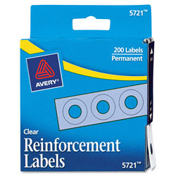 Avery Dispenser Pack Hole Reinforcements, 1/4" Dia, Clear, 200/Pack (AVE05721)