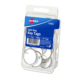 Avery Key Tags with Split Ring, 1 1/4 dia, White, 50/Pack (AVE11025)