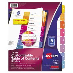 Avery Customizable TOC Ready Index Multicolor Dividers, 8-Tab, Letter (AVE11133)