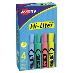 Avery HI-LITER Desk-Style Highlighters, Chisel Tip, Assorted Colors, 4/Set