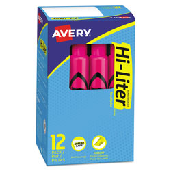 Avery HI-LITER Desk-Style Highlighters, Chisel Tip, Fluorescent Pink, Dozen (AVE24010)