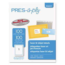 Avery Labels, Laser Printers, 8.5 x 11, White, 100/Box (AVE30605)