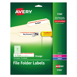 Avery Permanent TrueBlock File Folder Labels with Sure Feed Technology, 0.66 x 3.44, White, 30/Sheet, 25 Sheets/Pack (AVE5166)