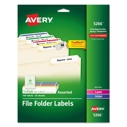 Avery Permanent TrueBlock File Folder Labels with Sure Feed Technology, 0.66 x 3.44, White, 30/Sheet, 25 Sheets/Pack (AVE5266)