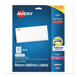 Avery Easy Peel White Address Labels w/ Sure Feed Technology, Laser Printers, 0.5 x 1.75, White, 80/Sheet, 25 Sheets/Pack (AVE5267)