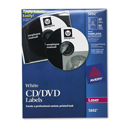 Avery Laser CD Labels, Matte White, 40/Pack (AVE5692)