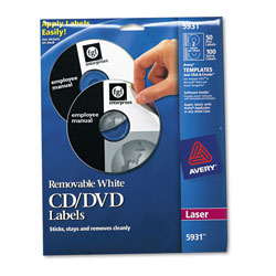 Avery Laser CD Labels, Matte White, 50/Pack (AVE5931)