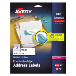 Avery Vibrant Laser Color-Print Labels w/ Sure Feed, 1 1/4 x 3 3/4, White, 300/Pack (AVE6879)