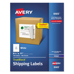 Avery Shipping Labels with TrueBlock Technology, Inkjet Printers, 8.5 x 11, White, 100/Box (AVE8465)
