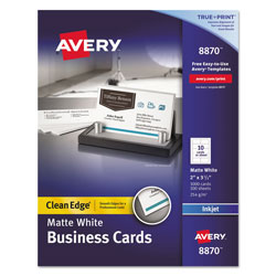 Avery True Print Clean Edge Business Cards, Inkjet, 2 x 3 1/2, White, 1000/Box (AVE8870)