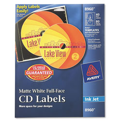 Avery Inkjet Full-Face CD Labels, Matte White, 40/Pack (AVE8960)