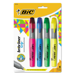 Bic Grip XL Highlighter, Four Color Set, Fluorescent Colors
