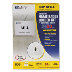 C-Line Name Badge Kits, Top Load, 3 1/2 x 2 1/4, Clear, 50/Box