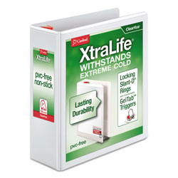 Cardinal XtraLife ClearVue Non-Stick Locking Slant-D Ring Binder, 3 Rings, 3" Capacity, 11 x 8.5, White