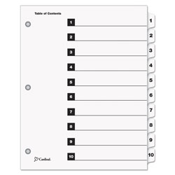Cardinal QuickStep OneStep Printable Table of Contents and Dividers, 10-Tab, 1 to 10, 11 x 8.5, White, 24 Sets