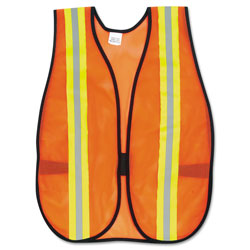 MCR Safety Orange Safety Vest, 2 in. Reflective Strips, Polyester, Side Straps, One Size (CRWV201R)