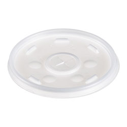 Dart Plastic Lids for Foam Cups, Bowls and Containers, Flat with Straw Slot, Fits 6-14 oz, Translucent, 1,000/Carton (DAR12SL)