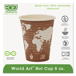 Eco-Products World Art Renewable Compostable Hot Cups, 8 oz., 50/PK, 20 PK/CT