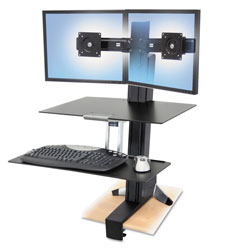Ergotron WorkFit-S Sit-Stand Workstation with Worksurface, Dual LCD Monitors, 27w x 15d x 29.5h, Aluminum/Black (ERG33349200)