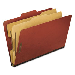 Pendaflex Four-, Six-, and Eight-Section Pressboard Classification Folders, 2 Dividers, Embedded Fasteners, Legal Size, Red, 10/Box (ESS2257R)