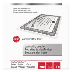 GBC® UltraClear Thermal Laminating Pouches, 5 mil, 9" x 11.5", Gloss Clear, 100/Box (GBC3200587)
