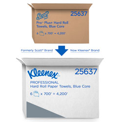 Kleenex Hard Roll Paper Towels (25637) with Premium Absorbency Pockets, White, for Dispenser (Blue-Core), 700’/Roll, 6 Rolls/Case, 4,200'/Case (KCC25637)