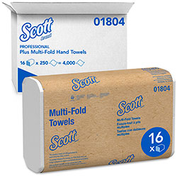 Scott® Essential Multifold Paper Towels (01804) with Fast-Drying Absorbency Pockets, White, 16 Packs / Case, 250 Multifold Towels / Pack