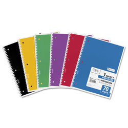 Mead Spiral Notebook, 1 Subject, Wide/Legal Rule, Assorted Color Covers, 10.5 x 7.5, 70 Sheets (MEA05510)