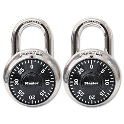 Master Lock Company Combination Lock, Stainless Steel, 1 7/8" Wide, Black Dial, 2/Pack