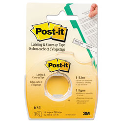 Post-it® Labeling & Cover-Up Tape, Non-Refillable, 1/6" x 700" Roll (MMM651)