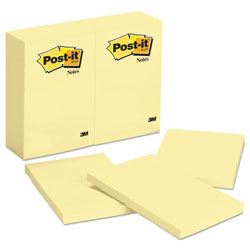 Post-it® Original Pads in Canary Yellow, 4" x 6", 100 Sheets/Pad, 12 Pads/Pack (MMM659YW)