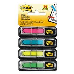 Post-it® Arrow 1/2" Page Flags, Four Assorted Bright Colors, 24/Color, 96-Flags/Pack (MMM684ARR4)