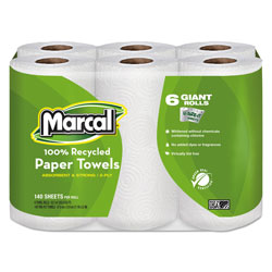 Marcal 100% Recycled Roll Towels, 2-Ply, 5 1/2 x 11, 140/Roll, 24 Rolls/Carton (MRC6181CT)