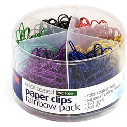 Officemate Plastic Coated Paper Clips, No. 2 Size, Assorted Colors, 450/Pack (OIC97227)