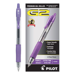 Pilot G2 Premium Retractable Gel Pen, 0.5mm, Purple Ink, Smoke Barrel, Dozen (PIL31006)