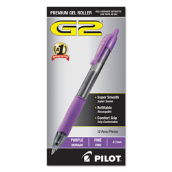 Pilot G2 Premium Retractable Gel Pen, 0.7mm, Purple Ink, Smoke Barrel, Dozen (PIL31029)