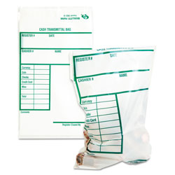 Quality Park Cash Transmittal Bags w/Printed Info Block, 6 x 9, Clear, 100 Bags/Pack