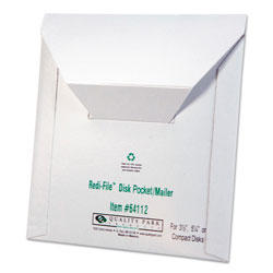 Quality Park Redi-File Disk Pocket/Mailer, CD/DVD, Square Flap, Perforated Flap Closure, 6 x 5.88, White, 10/Pack (QUA64112)